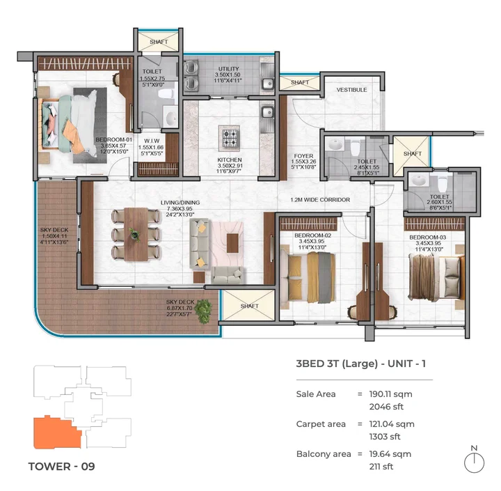 3 BHK Floor Plan